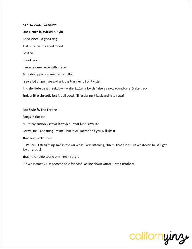 Drake Singles_First Listens 4-5-16